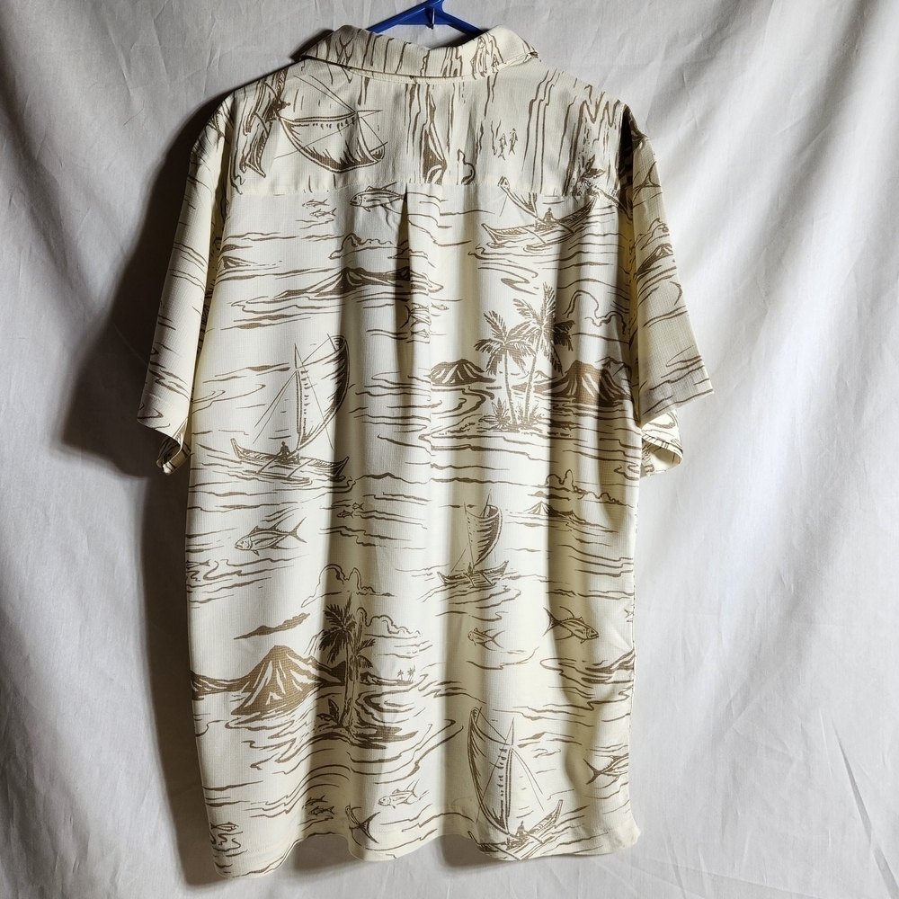 Quick Silver Waterman Men's L Cream Island Fish Boats Patterned Shirt - Picture 2 of 12